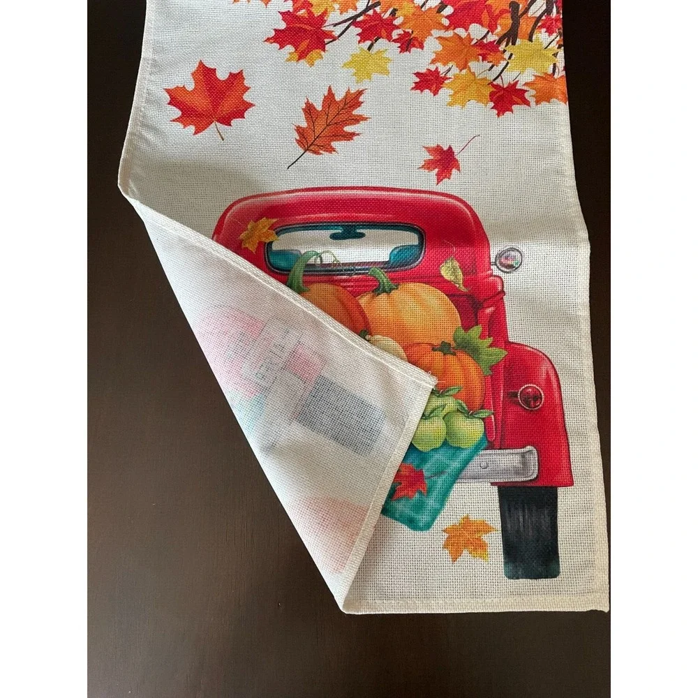 1pc Autumn Truck Full Of Pumpkins Fall Table Runner 72 Inches Long Burlap